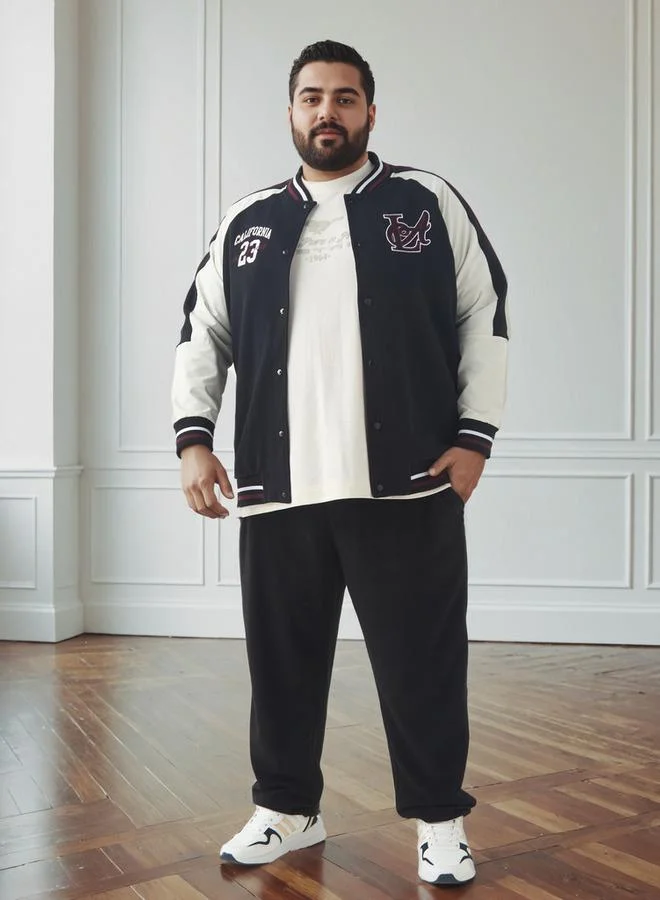 ماكسيم Men Plus Size Regular Fit Button Through Varsity Jacket